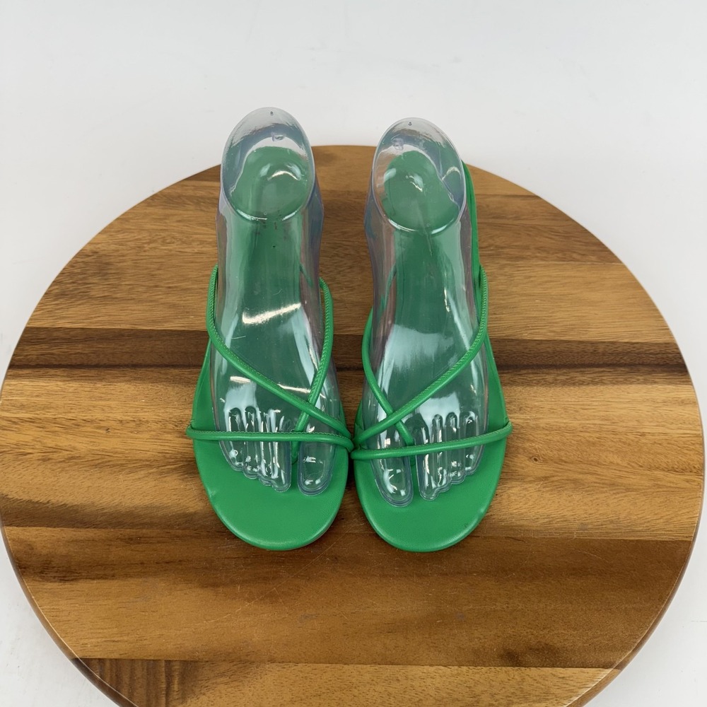 Womens Open Edit Solana Faux Leather Green Slip On Sandals Heels Size 10 M GUC